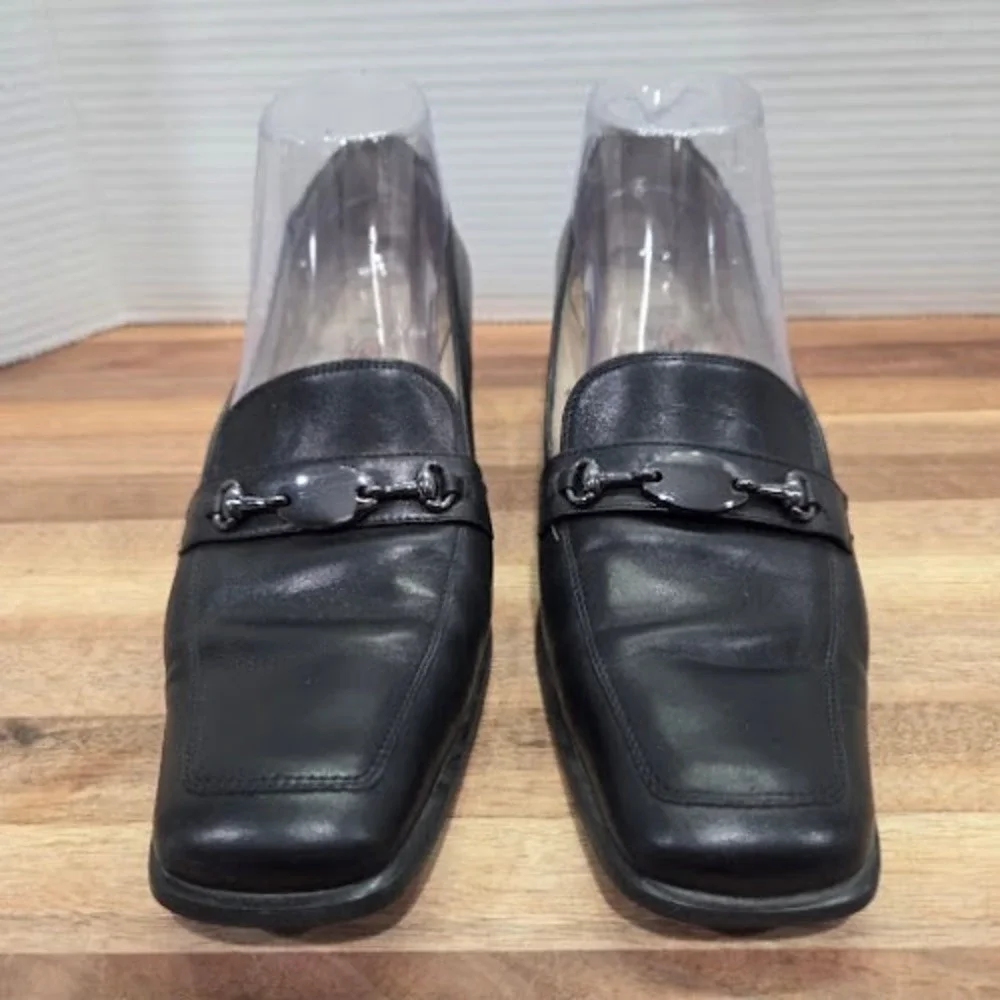 Talbots Loafer Pumps Women's 8.5 Black Italian Leather Square Toe Block Heel